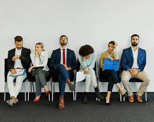 man business chair sitting waiting businessman candidate recruitment office businesswoman woman...