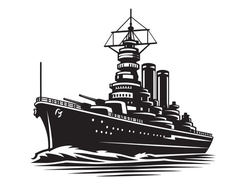 black battleship on water, side view clip art preview