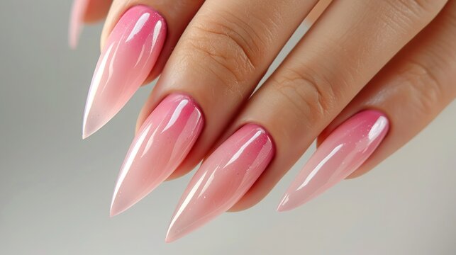 Glamour woman hand with pink polish on long fingernails