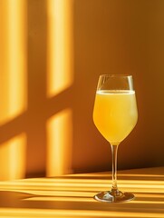 Light Yellow Summer Drink on an orange Background with Sunlight and Shadows