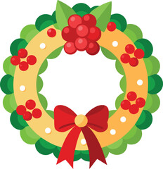 Festive Christmas Wreath with Red Bow Hanging on Door