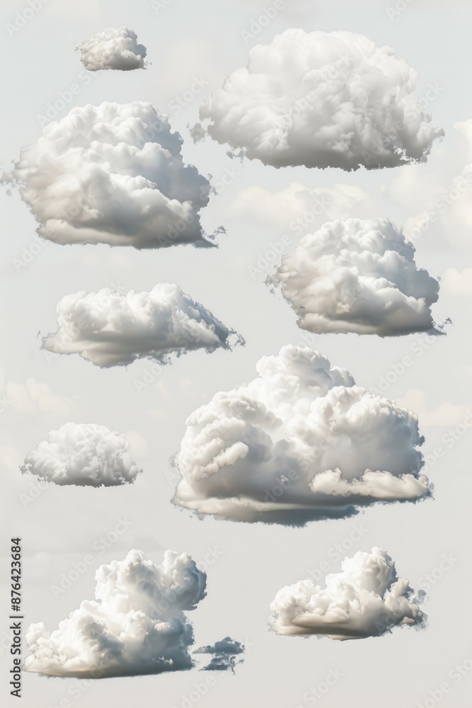 Poster a collection of clouds floating in mid-air with no visible horizon or ground
