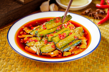 Sweet and sour cucumber strips, a local specialty of Northeast China