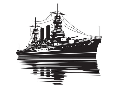 black battleship reflecting in water clip art preview