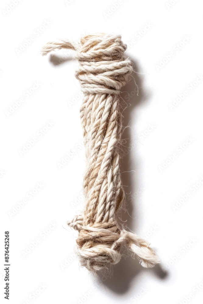Poster A close-up shot of a rope lying flat on a white surface, ideal for use in designs where texture and pattern are important