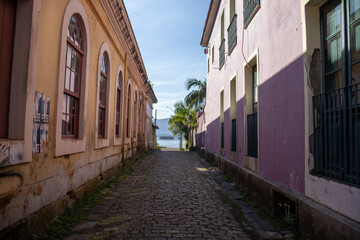 Colorful houses in the historic center of the city of Antonina Parana Brazil Brasil