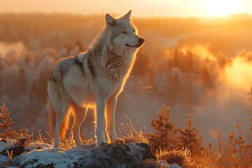 Majestic Wolf Silhouette at Golden Sunrise