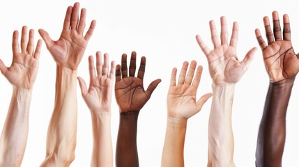 Obraz premium hands of multiethnic men and women raised generative ai