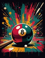 A whimsical and imaginative depiction of a billiards game, ideal for posters, apparel, and entertainment designs, perfect for t-shirts and prints