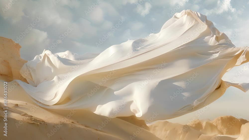 Poster a piece of fabric is elegantly dd over a rugged desert dune creating a stark contrast between soft a
