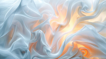 Fototapeta premium Abstract, Background, Blue, White, Orange, Swirls, Flowing, Fabric, Cloth, Texture, Pattern, Smooth, Elegant, Soft