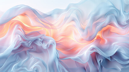 Obraz premium Abstract, Flowing, Pastel Blue and Orange Fabric Background, Elegant Drapery, Soft, Romantic, Dreamlike, Texture, Pattern, Wallpaper, Backdrop
