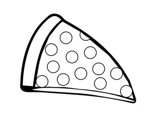 Pepperoni pizza slice, simple coloring page, vector illustration.