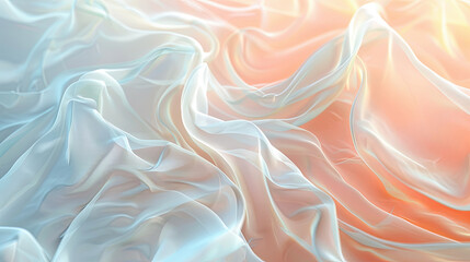 Fototapeta premium Soft Peach and Aqua Blue Pastel Sheer Fabric Flowing Drapes Background Texture Abstract Design Copy Space Wedding Feminine Elegant Romantic Minimal Design Backdrop Banner Website Header
