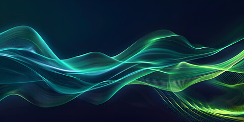Abstract futuristic 3d background with green blue glowing neon moving high speed wave lines