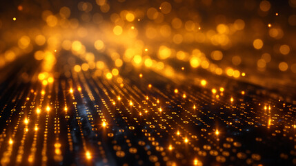 Obraz premium Abstract bokeh dots creating a glowing pattern with blur and shimmering lights during a golden night
