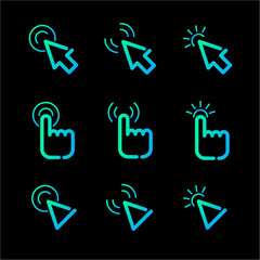 Mouse click cursor set. Hand Cursor. Click icon. Mouse pointer set. Arrow cursor. Vector illustration