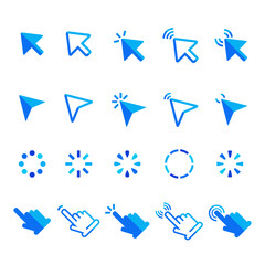 Mouse click cursor set. Hand Cursor. Click icon. Mouse pointer set. Arrow cursor. Vector illustration