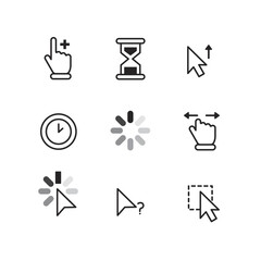 Mouse click cursor set. Hand Cursor. Click icon. Mouse pointer set. Arrow cursor. Vector illustration