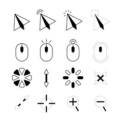 Mouse click cursor set. Hand Cursor. Click icon. Mouse pointer set. Arrow cursor. Vector illustration