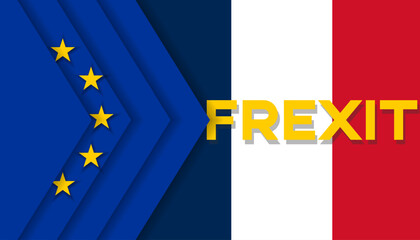 Frexit hypothetical French withdrawal from the European Union concept. Flags of France and EU banner, background, web