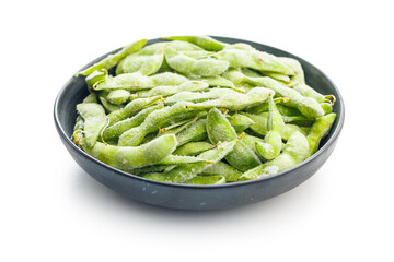 Green edamame pods. Fresh soybeans isolated on white background.