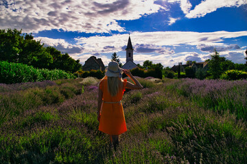 woman in a dress on a lavender field