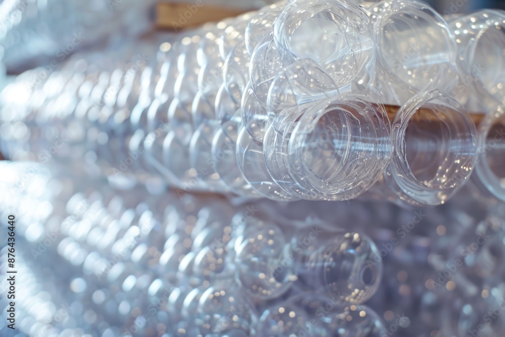 Poster a pile of empty plastic bottles stacked high, suitable for use in still life photography or as a pro
