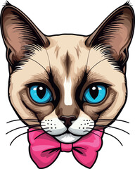 Fototapeta premium Cute Siamese Cat head with Blue Eyes – Happy and Funny Vector Art