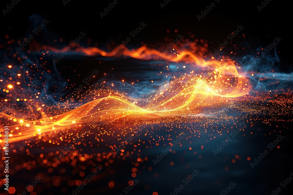 Poster a series of orange sparks are floating in the air, creating a sense of movement