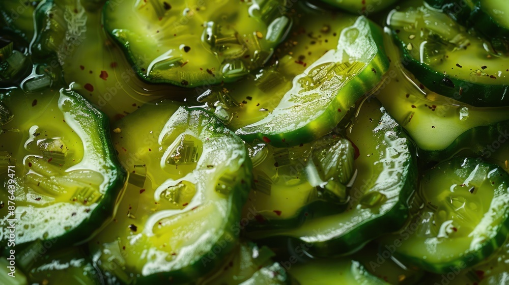 Poster fresh sliced cucumbers arranged neatly on a table, great for salads or snacks
