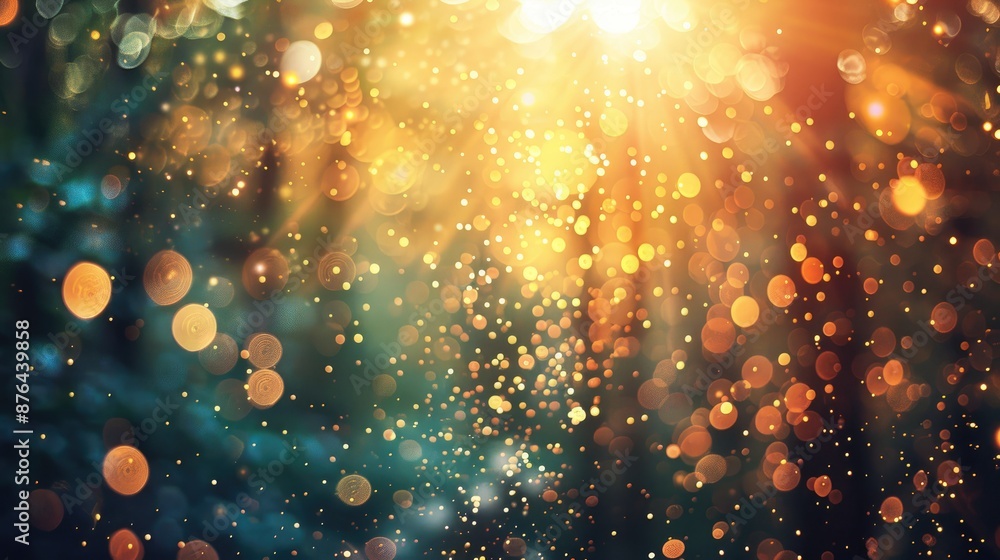 Aufkleber blurred and filtered abstract image of light burst in forest with glitter bokeh lights