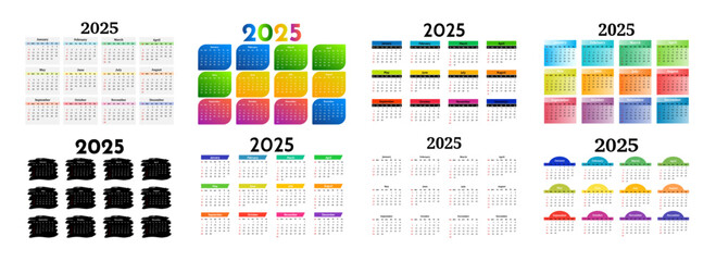 Calendar for 2025 isolated on a white background