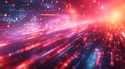 Naklejka premium Abstract bokeh burst of colorful digital flare in a futuristic illuminated cyberspace with radiant light