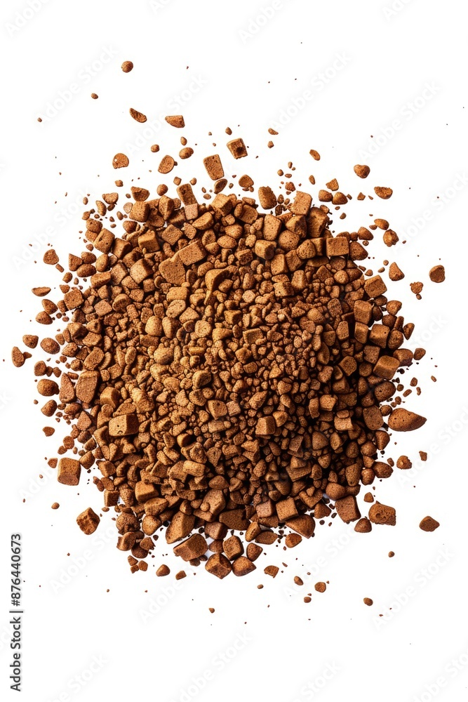 Poster a pile of dirt and rocks on a white surface, great for background or texture use