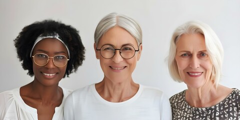 Three diverse women from different generations and nationalities facing the camera. Concept Women Empowerment, Diversity, Multiculturalism, Generations, Unity