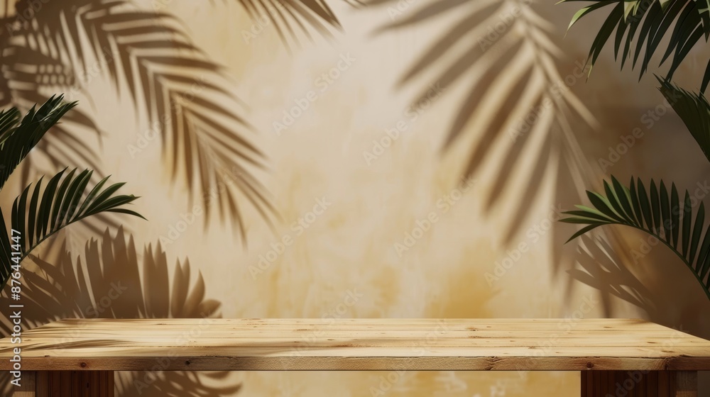 Poster tropical wooden table setting for event or presentation generative ai