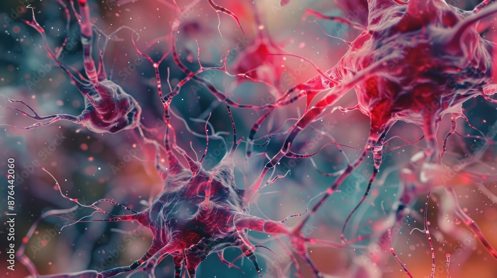 Poster High-magnification image of a cluster of red neurons