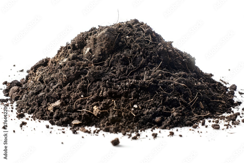 Poster a small pile of dirt sits atop a clean white surface, with no context or surroundings visible