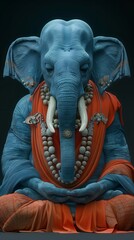 Blue ganesha meditating peacefully, embodying calm and wisdom in traditional hindu attire, exuding spirituality and peace. Rich indian culture represented