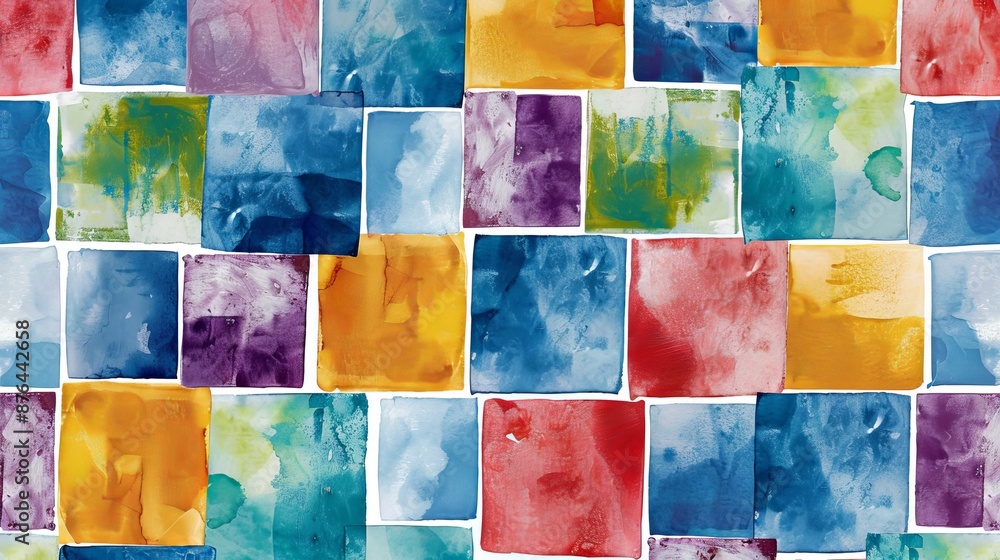 Poster a watercolor pattern with repeating squares that looks like mosaic tiles.