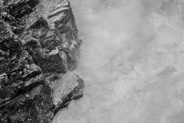 Black and White Rushing Water with Rock