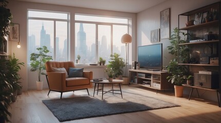 Fototapeta premium Large living room in industrial style