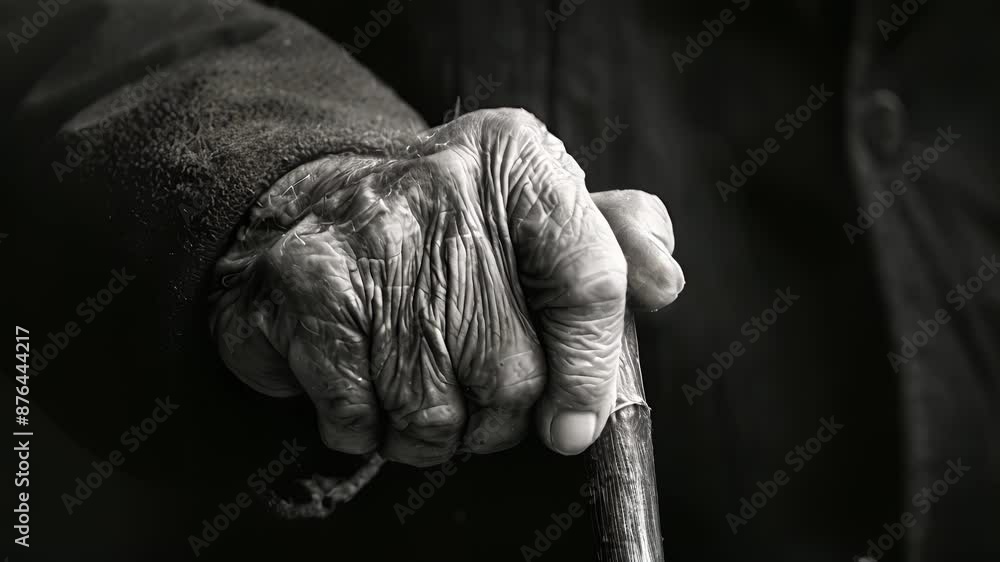 Poster a gentle hand rests on a cane guiding its owner through a lifetime of wisdom and lessons learned. bl