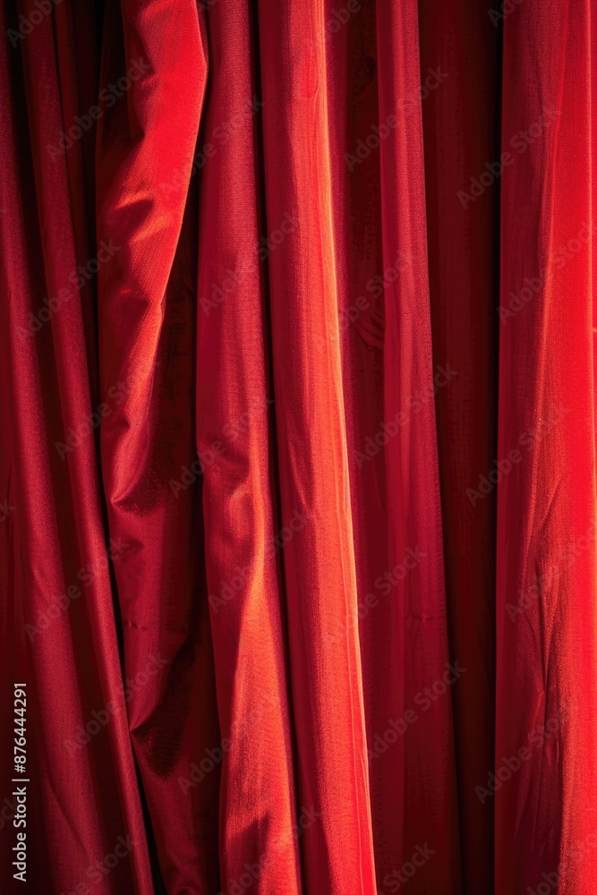 Poster a close-up shot of a vibrant red curtain in a room, perfect for use in decorative or dramatic contex