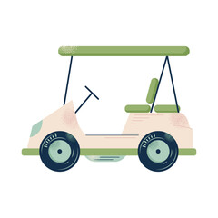 Golf equipment set logo icons sports gear for game. Golfer hits ball on golf course. Golf player, bags, putter, golfer, ball, hole, course, gloves. Vector illustration isolated on background