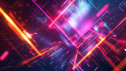 Fototapeta premium Neon abstract lights with geometric glow pattern in a futuristic, colorful and shiny design
