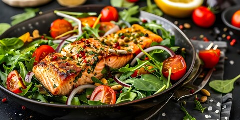Diverse cooking styles and dietary options for healthy salmon salad recipes. Concept Healthy Eating, Cooking Techniques, Dietary Options, Salmon Recipes, Diverse Cooking Styles