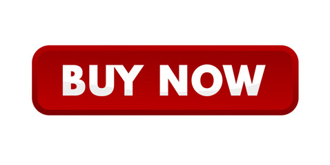 buy now, red rectangular 3D button - vector illustration