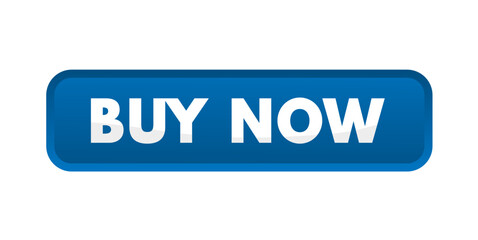 buy now, blue rectangular 3D button - vector illustration